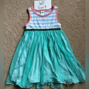 Wildflowers Seafoam Green Mesh Skirt Striped Bodice Dress with Coral Trim Size 4